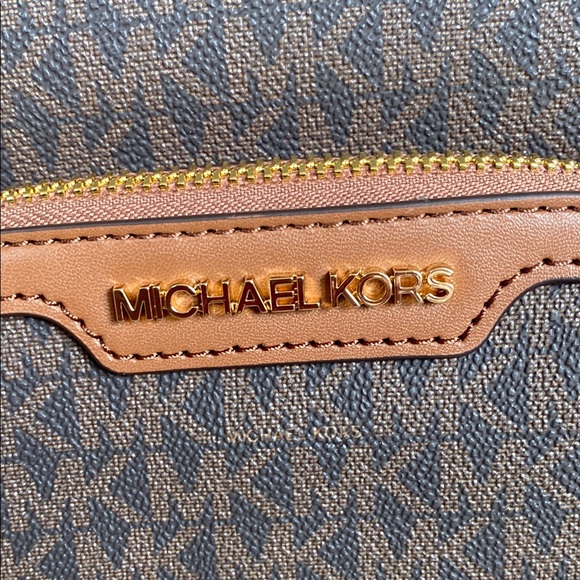 Michael Kors Brown Monogram Backpack with Leather Trim - Picture 2 of 7